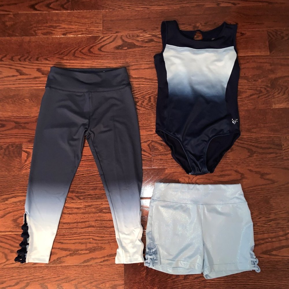 Justice leotard with matching shorts and leggings